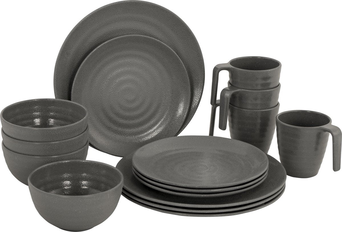  Bo-Camp Campingservies - 100% Melamine - 16-delig - Stone - Grijs