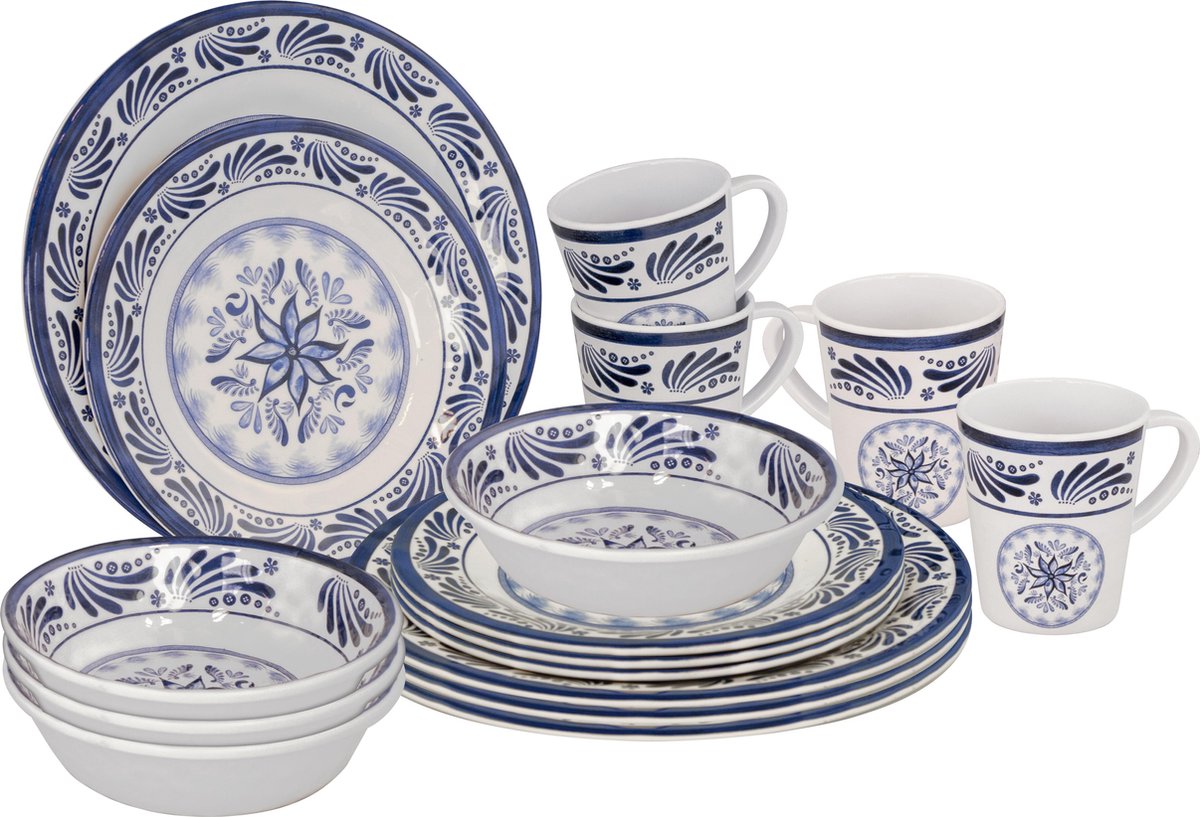  Bo-Camp - Servies - Campingbord - 16-Delig - Old Dutch - Blauw Servies