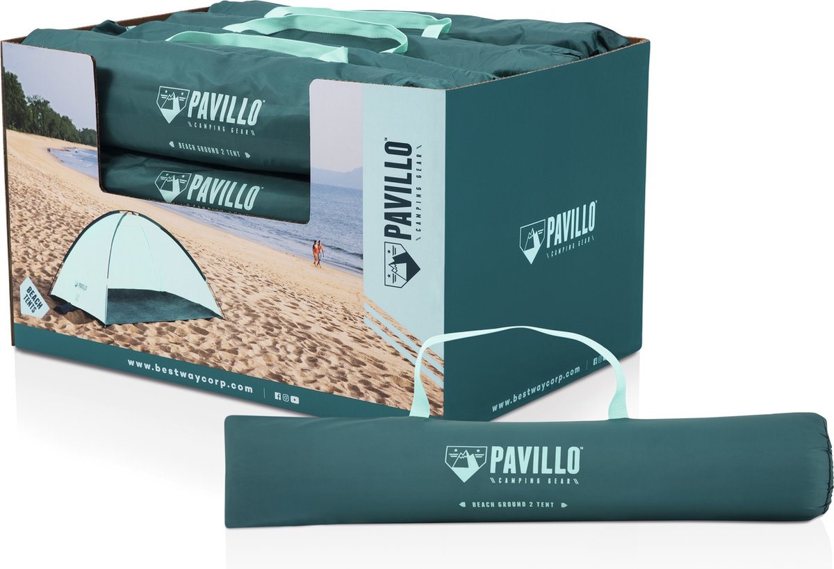  Bestway Strandtent - Pavillo - 2-Persoons - UV80 Zonbescherming - Incl. Tentharingen - Zandzakken Voor Stabiliteit - 200 X 120 X 95 CM