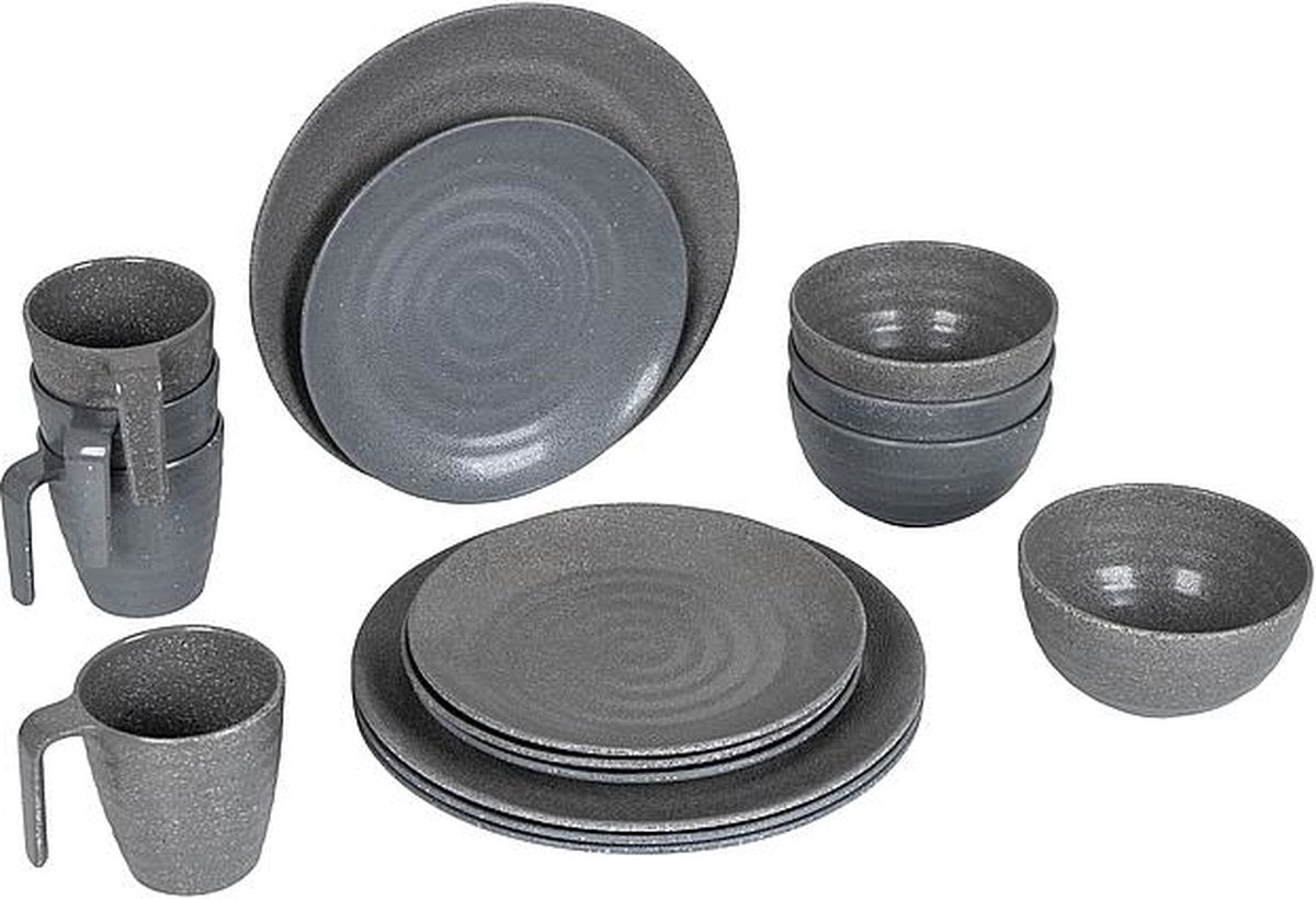 Bo-Camp Campingservies - 100% Melamine - 16-delig - Stone - Grijs