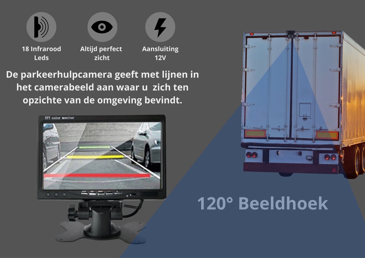  SightStrong Draadloze Achteruitrijcamera - 7” Scherm - Nachtzicht 18LED 15m
