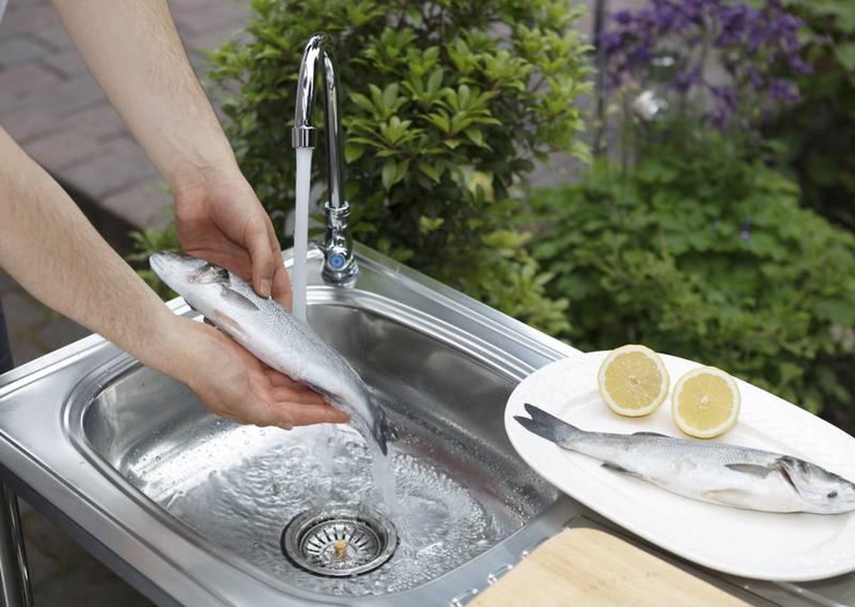  Camping/Outdoor Inox Tafel Met Gootsteen Lavabo En Kraan 100x77x50cm