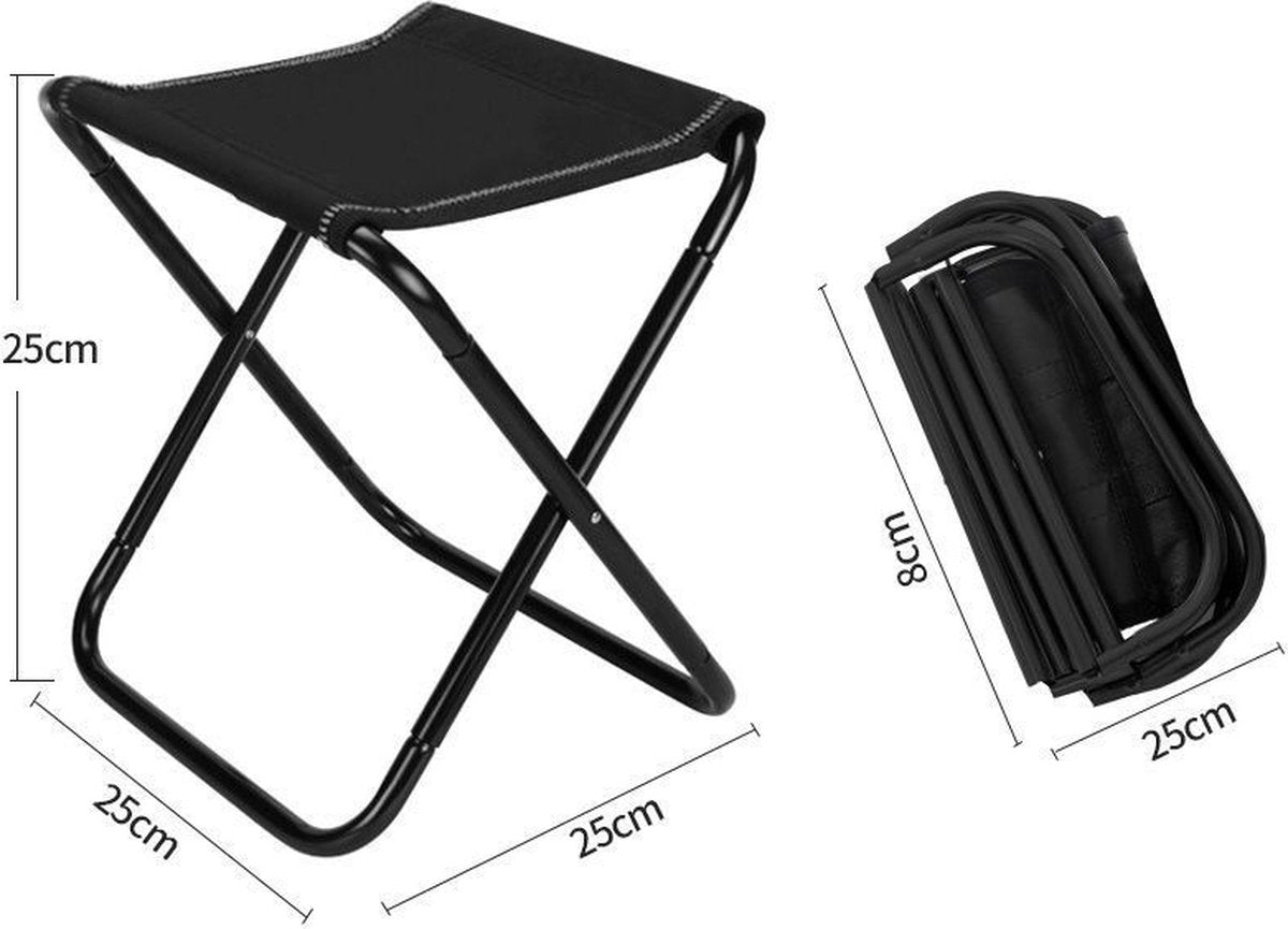  Mini Opvouwbaar Reis Stoeltje Compact Camping Krukje Zwart