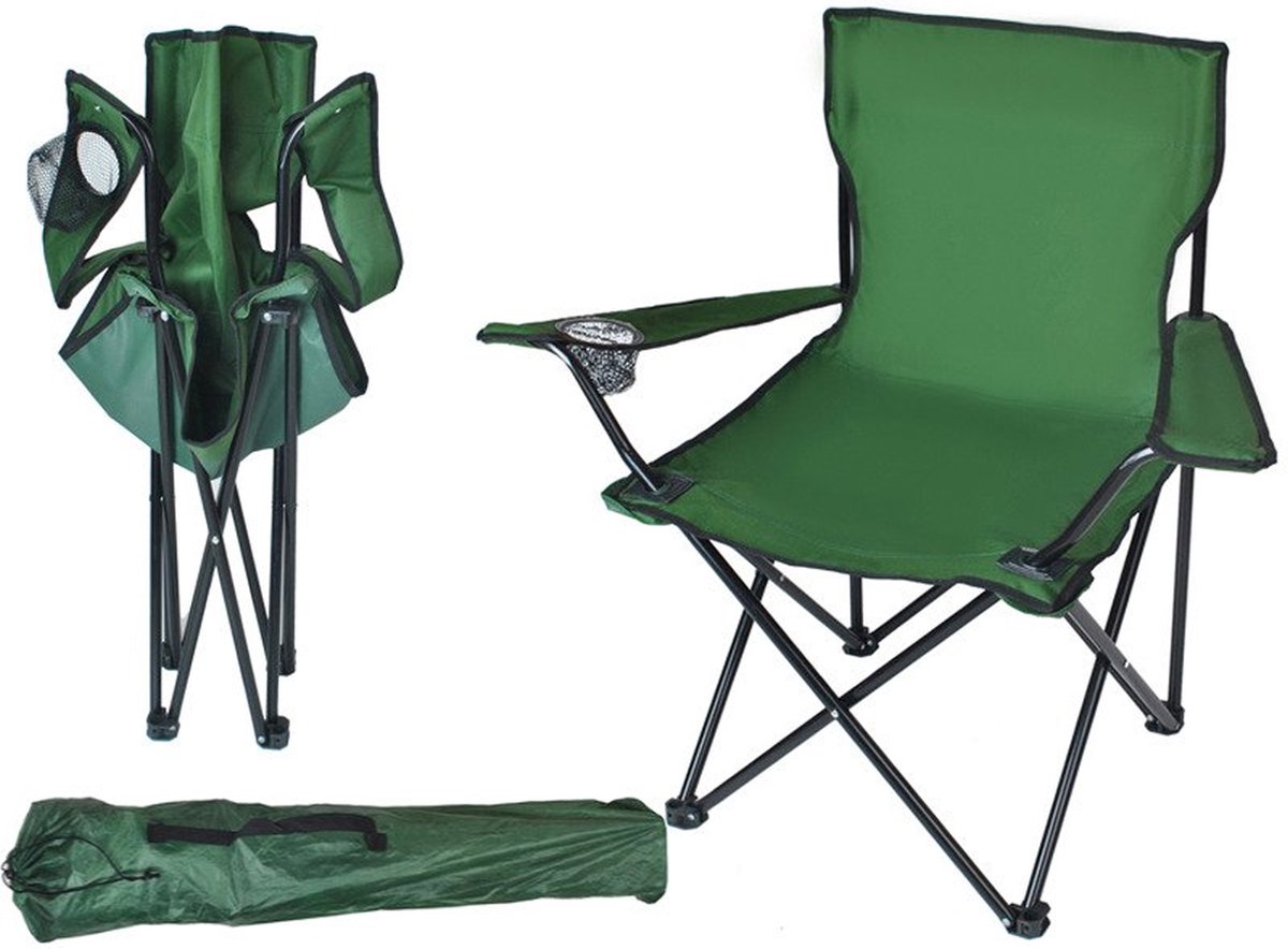  Campingstoel - Inklapbaar Visstoel - Vouwstoel - Comfortabel - Opvouwbaar Stoel - Max. 120 KG - Groen - Rheme