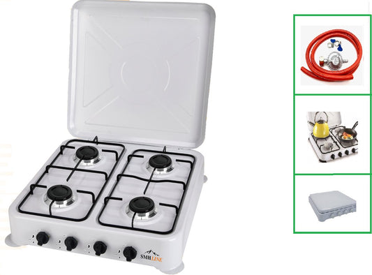  SMH LINE® Gas Kooktoestel 4 Pits - Camping Kooktoestel - Gaskomfoor - Incl. Gasslang Set