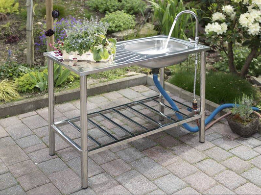  Camping/Outdoor Inox Tafel Met Gootsteen Lavabo En Kraan 100x77x50cm