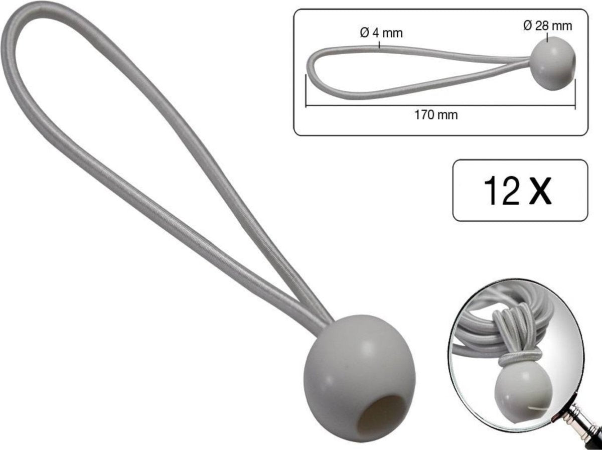  Elastiek Met Bal Wit - 12 Delig - Spanelastiek - 17cm - Benson