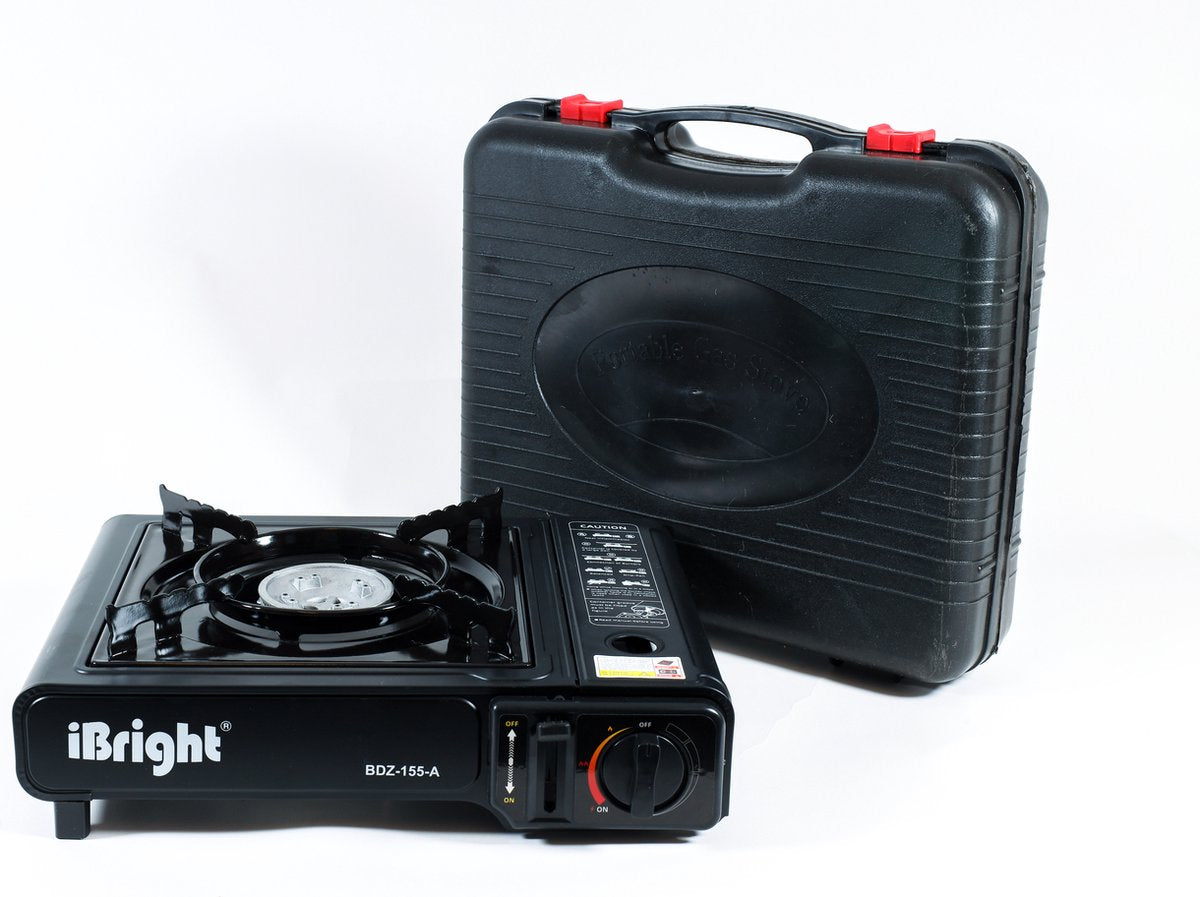  IBright Draagbare Camping Kooktoestel - Gasbrander - 1 Pits Gaspit - Elektrische Ontsteking - 2900 Watt - Met Koffer - Zwart