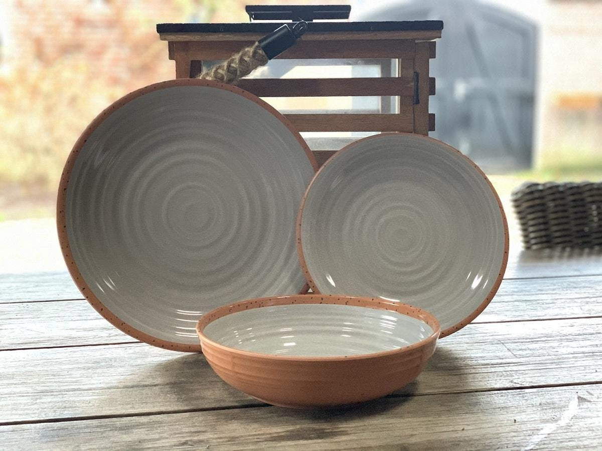  Camping Servies - 12 Delig – 100% Melamine Servies Set – Campingservies – Melamine Servies - Terracotta Style