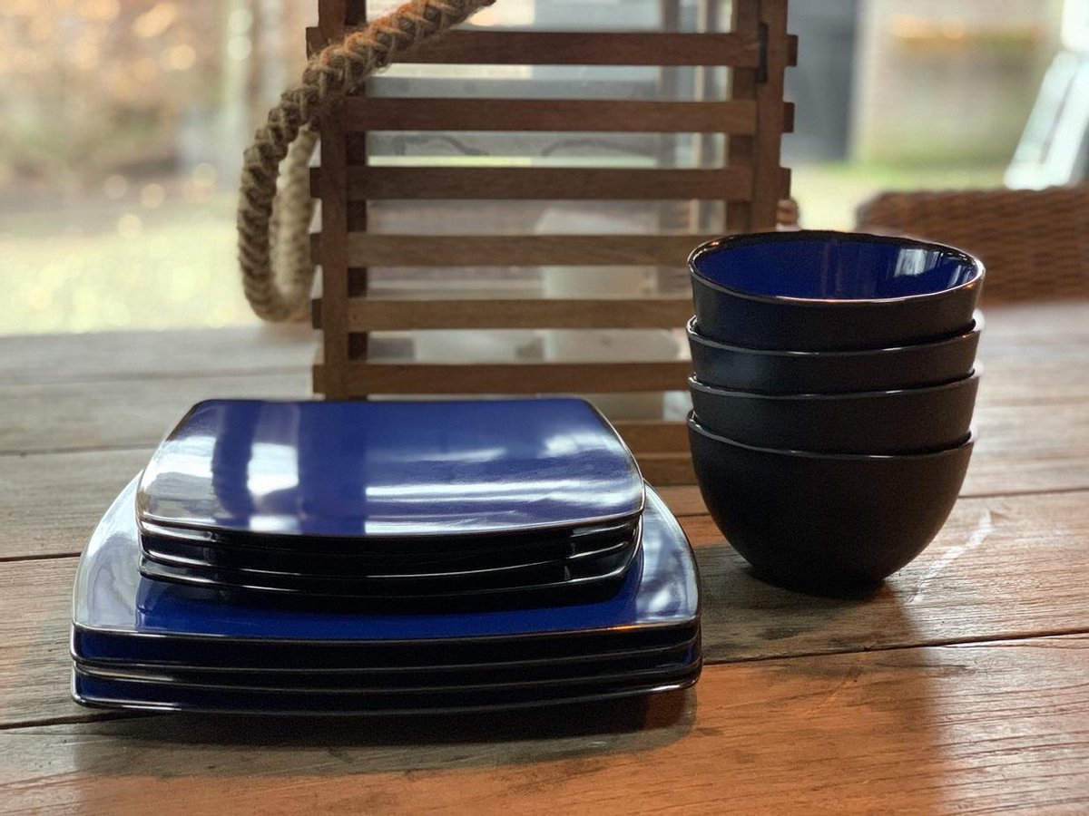  Camping Servies - 12 Delig – 100% Melamine Servies Set – Campingservies – Melamine Servies - Blue Ocean
