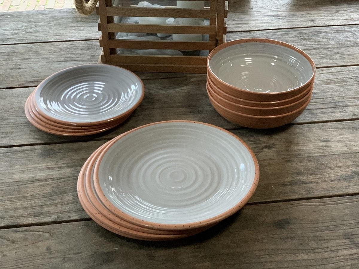  Camping Servies - 12 Delig – 100% Melamine Servies Set – Campingservies – Melamine Servies - Terracotta Style