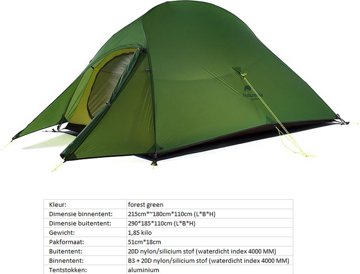  Cloud Up 3 Upgraded - Naturehike® - Tent 3 Persoons - Lichtgewicht Tent - Incl. Grondzeil - 20D 4000MM - Outdoor Kampeertent - Waterdicht - Hiking &amp; Wandelen
