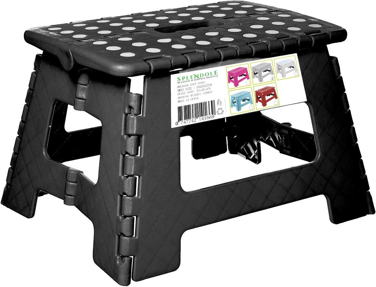  Splendole Opstapje Inklapbaar Caravanopstapje - Opvouwbaar - 100 Kg - Zwarte Krukje