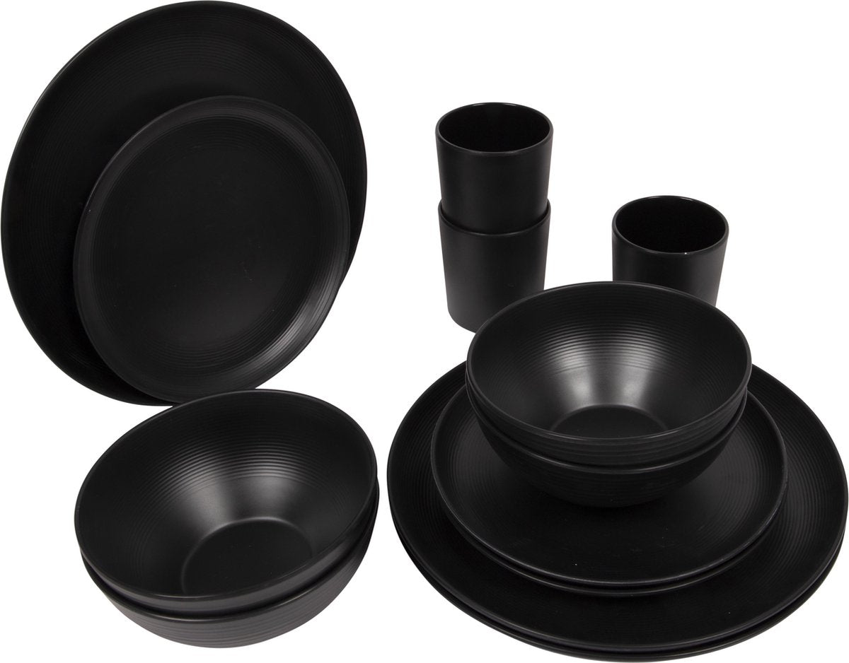  Bo-Camp Industrial - Servies - Orville - Campingbord - 16-delig - Mat Zwart