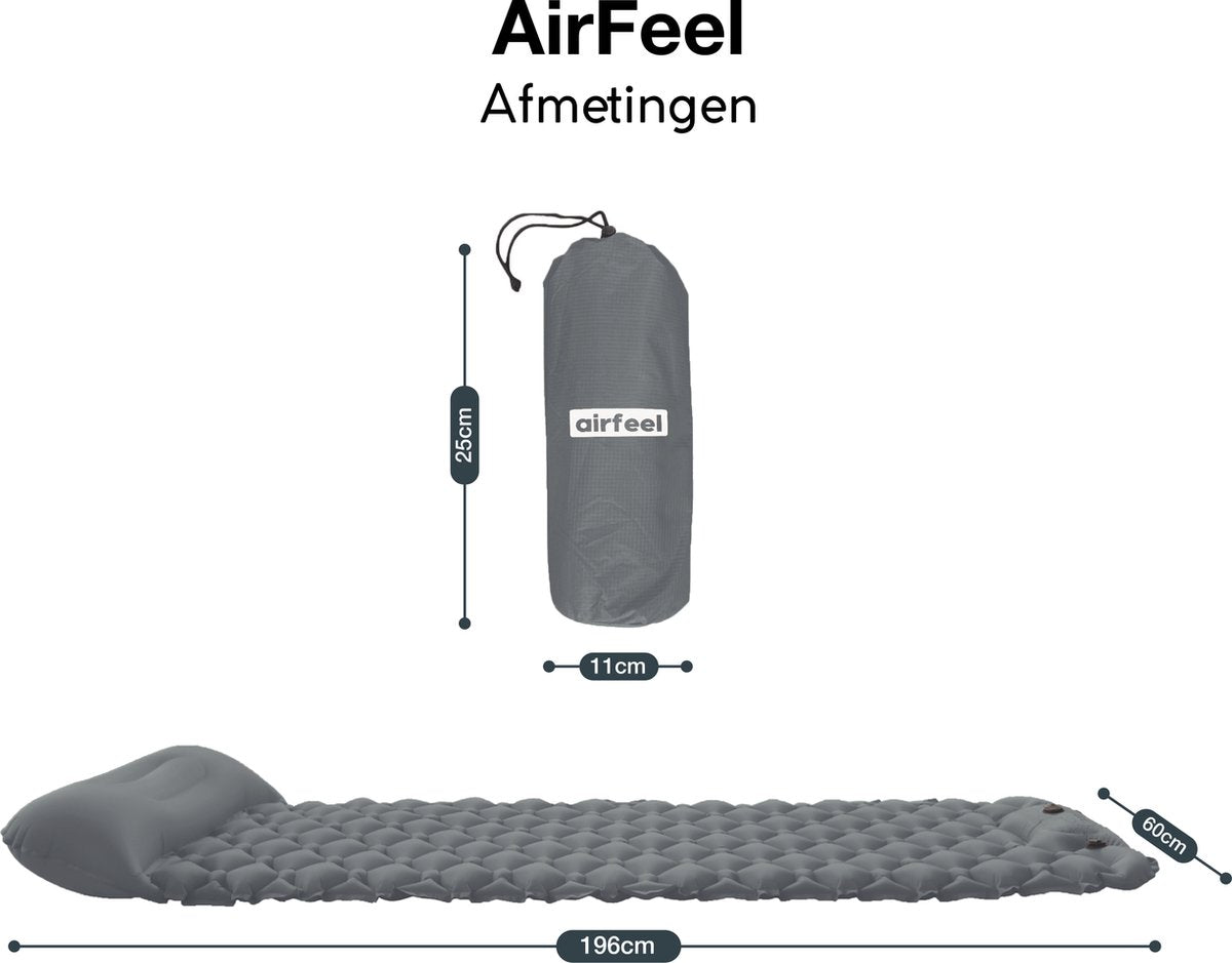  AirFeel Opblaasbaar Slaapmatje - Ingebouwde Pomp En Kussen - Lichtgewicht - 196 X 60 X 6cm - Gray