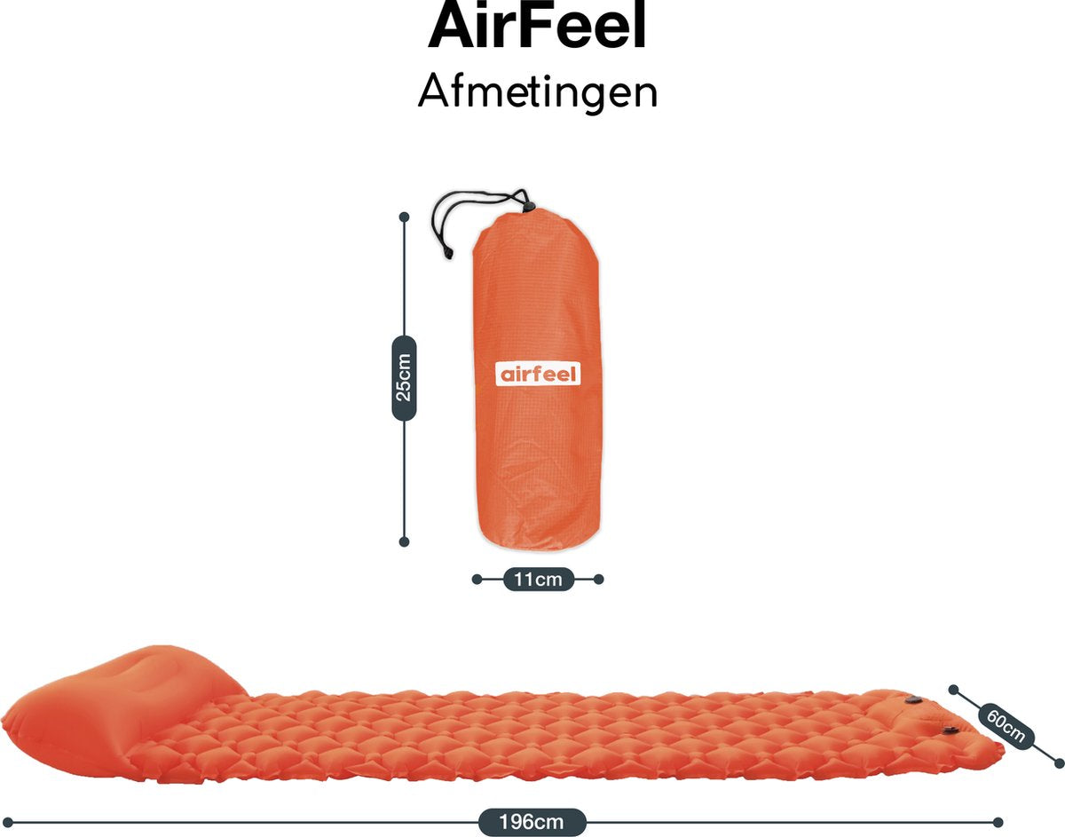  AirFeel Lichtgewicht Opsblaasbaar Slaapmatje - Ingebouwde Pomp En Kussen - 196 X 60 X 6 Cm - Orange