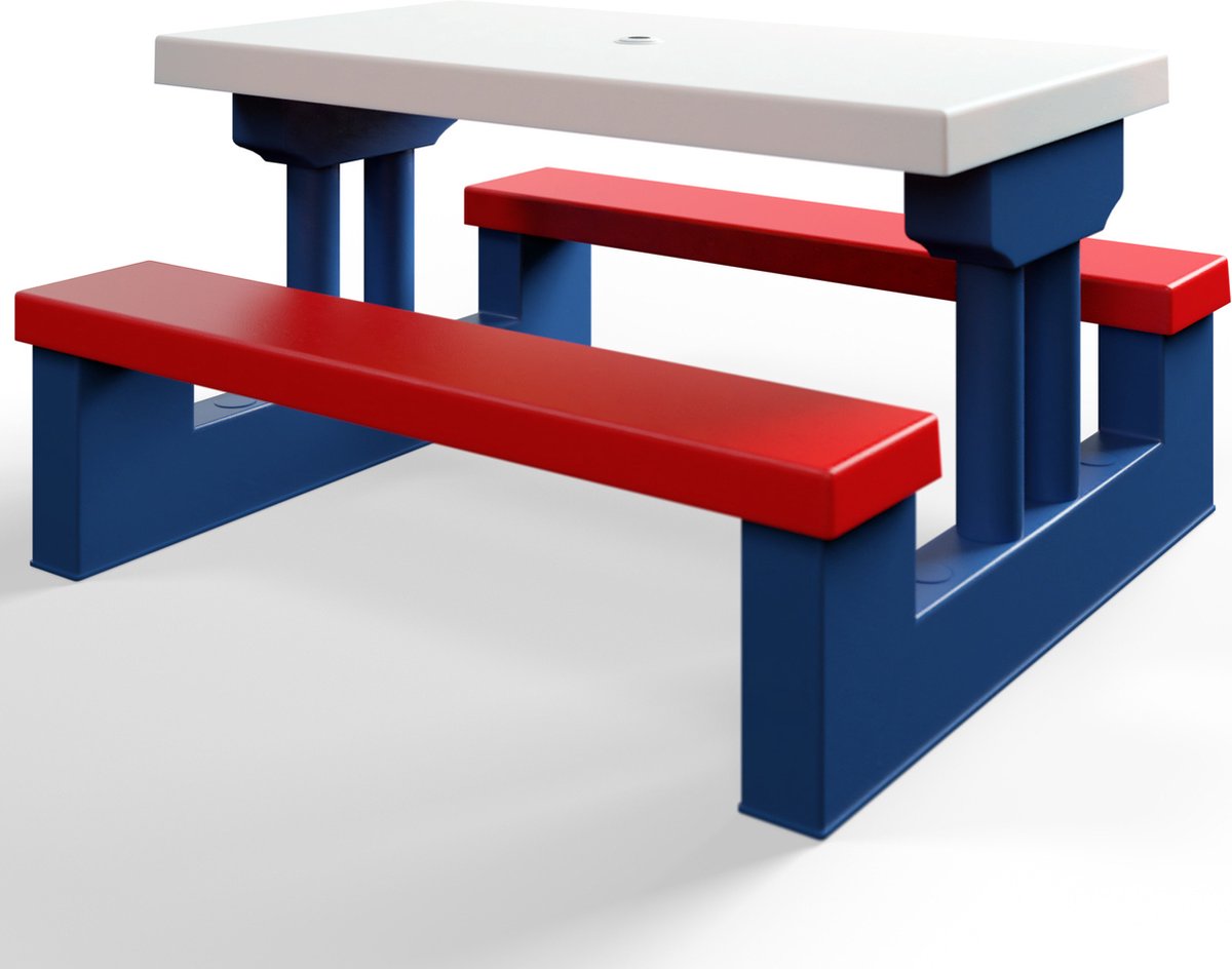 Merkloos Kinder Picknicktafel Met Parasol - Blauw
