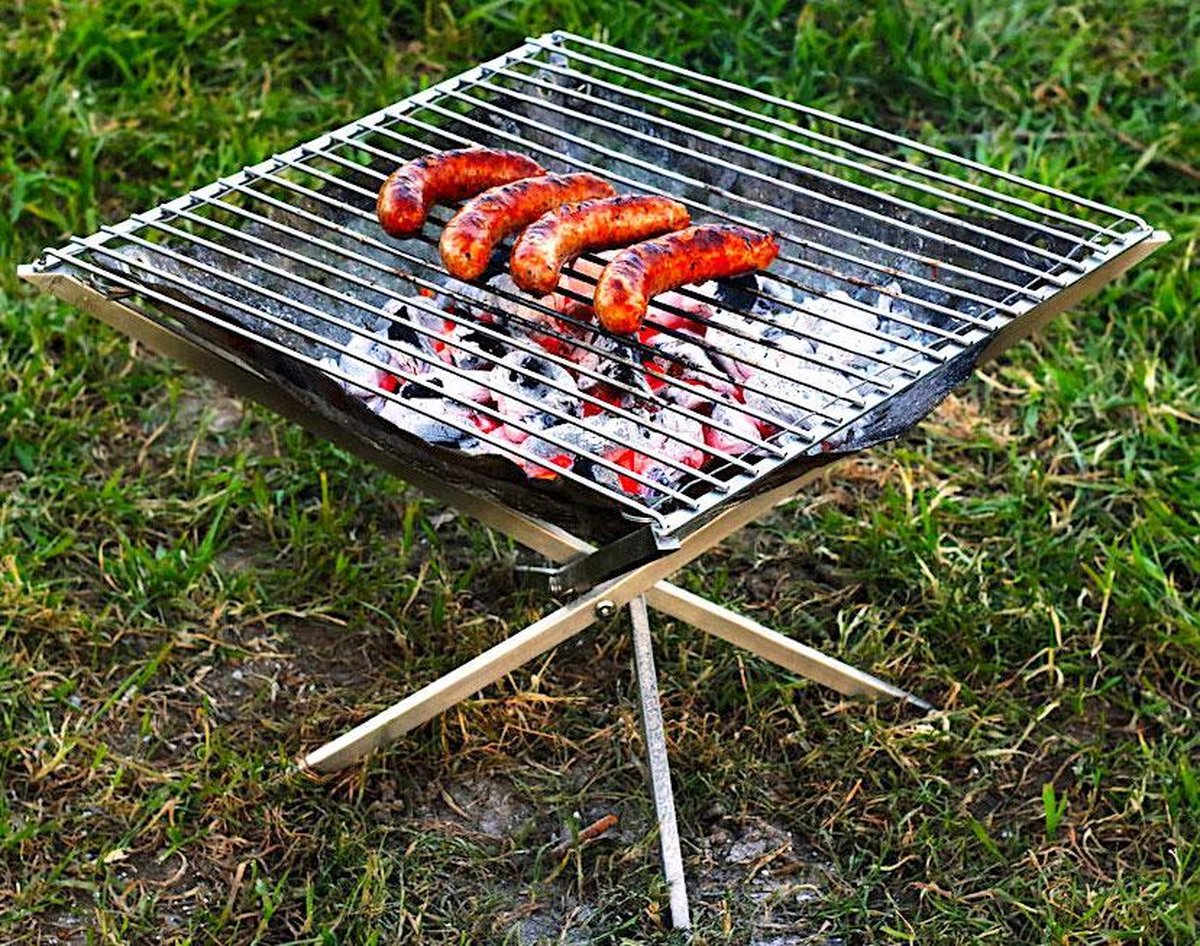  Firekorf + Grill + Spit : Opvouwbare Vuurkorf / Vuurschaal Met Rooster En Spit - Draagbare BBQ - Opbergtas - Kampeer Grill - Kookset