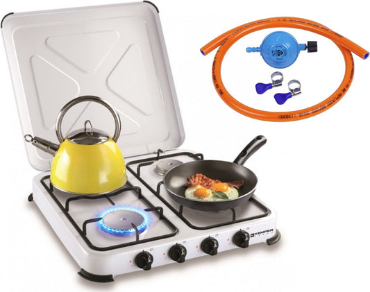  Kemper Gaskooktoestel Set – Campingset – Campingkookset – INCLUSIEF Installatiesetje – TOT 4 RVS Branders