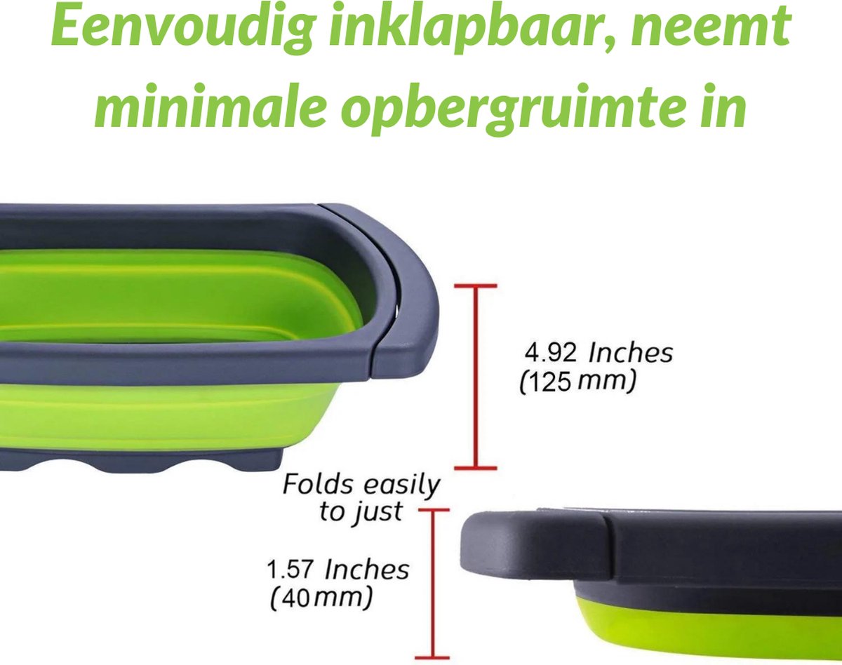  Buxibo - 3-Delige Keuken Vergiet Set Inklapbaar Groen/Grijs