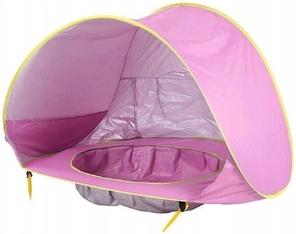 Merkloos Strand Tent Met Zwembad - Roze - UPF 50+ UV Werend - Waterdicht - Pop Up - Baby &amp; Kind