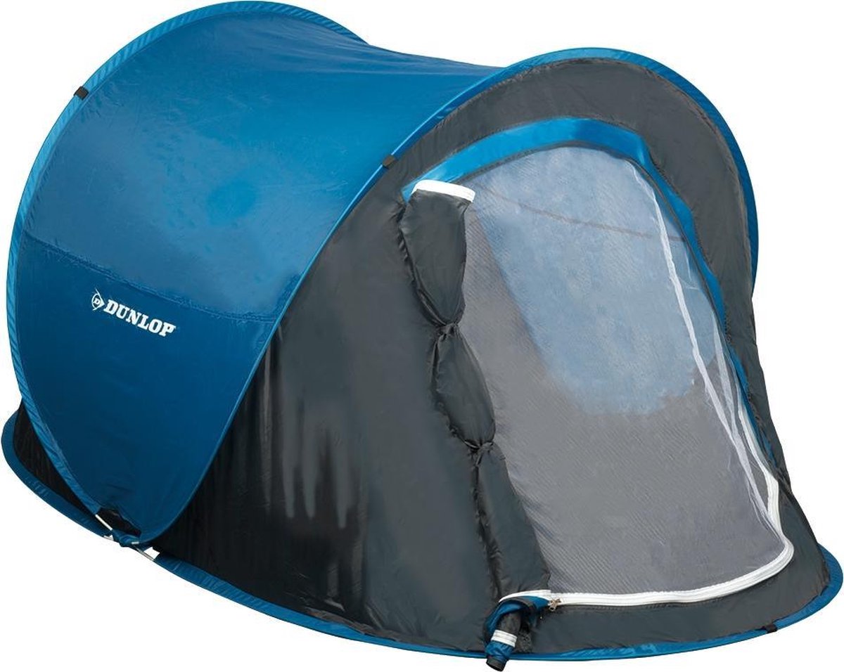  Dunlop Pop Up Tent 220 X 120 X 90 Cm - Grijs/ Blauw - 1 Persoons