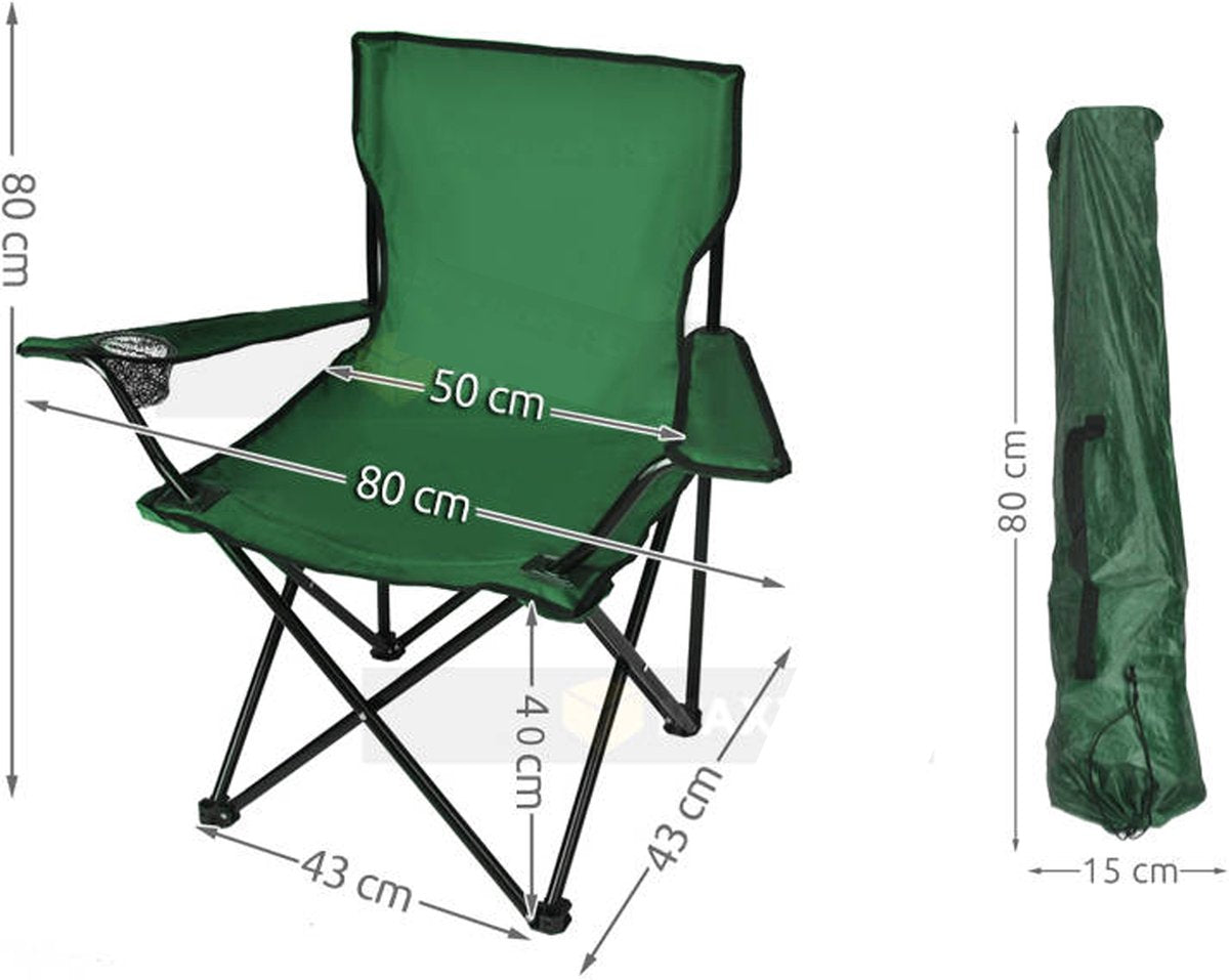 Campingstoel - Inklapbaar Visstoel - Vouwstoel - Comfortabel - Opvouwbaar Stoel - Max. 120 KG - Groen - Rheme