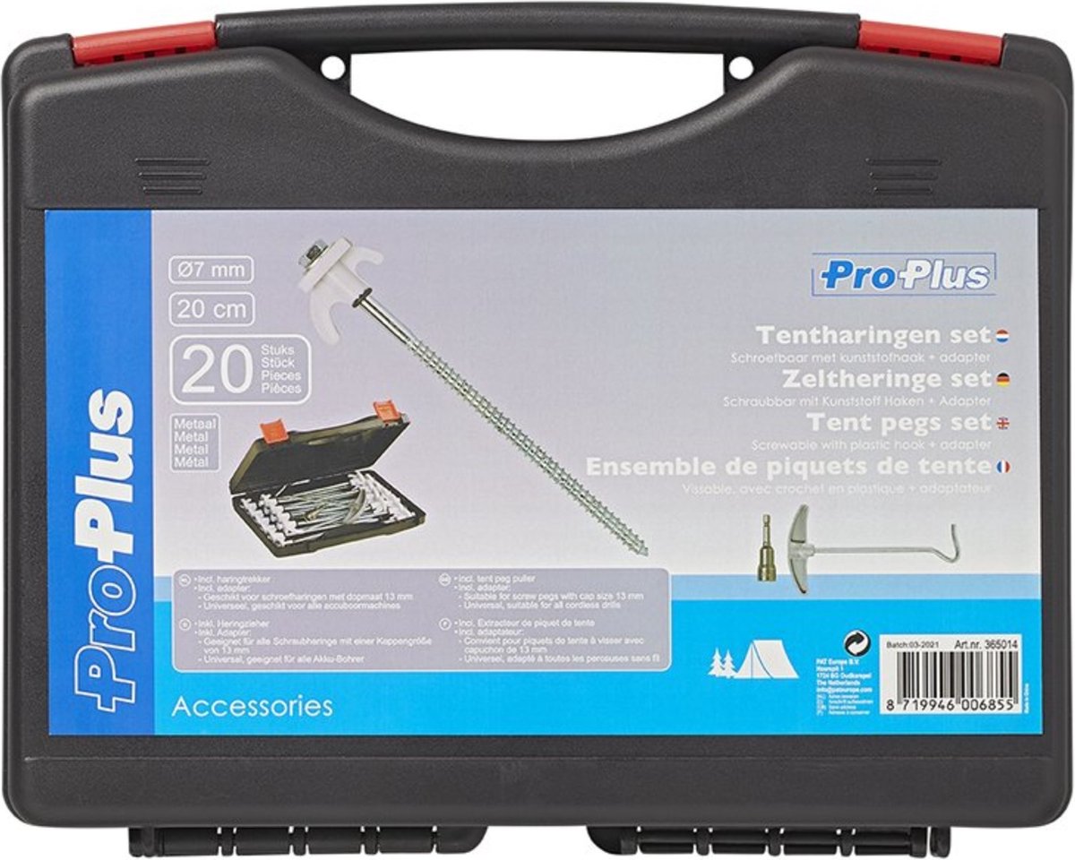 PROPLUS Pro Plus Tentharing Set - 20 Stuks - Ø 7 X 200 Mm - Schroefbaar - Adapter + Koffer