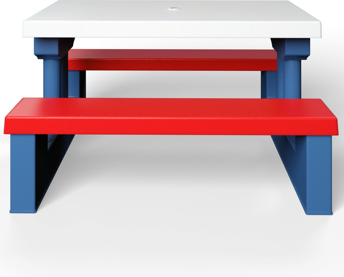 Merkloos Kinder Picknicktafel Met Parasol - Blauw