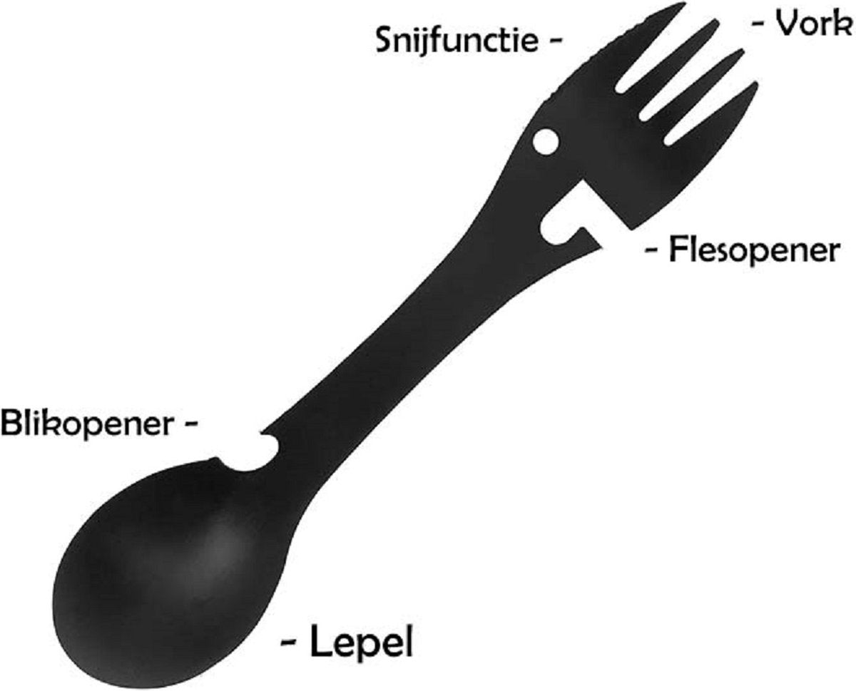  Luverno® - Spork - Incl. Bescherm Hoes - RVS - Bestek To Go - Reisbestek - Keukengadget - 5 In 1 Camping Bestek - Zwart