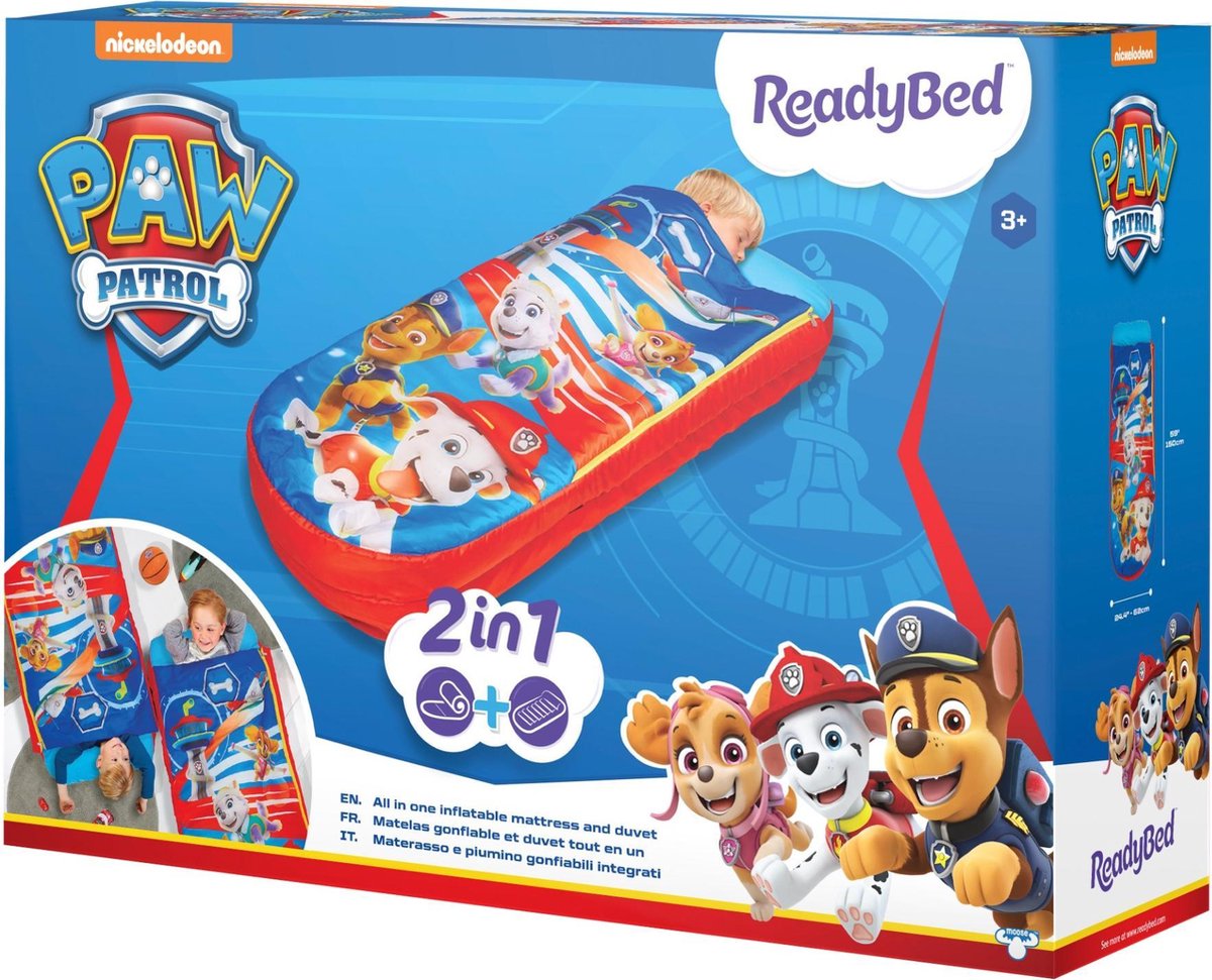  Paw Patrol Junior ReadyBed-2 In 1 Kids Sleeping Inflatable Air Bed In A Bag With A Pump, Polyester, Single