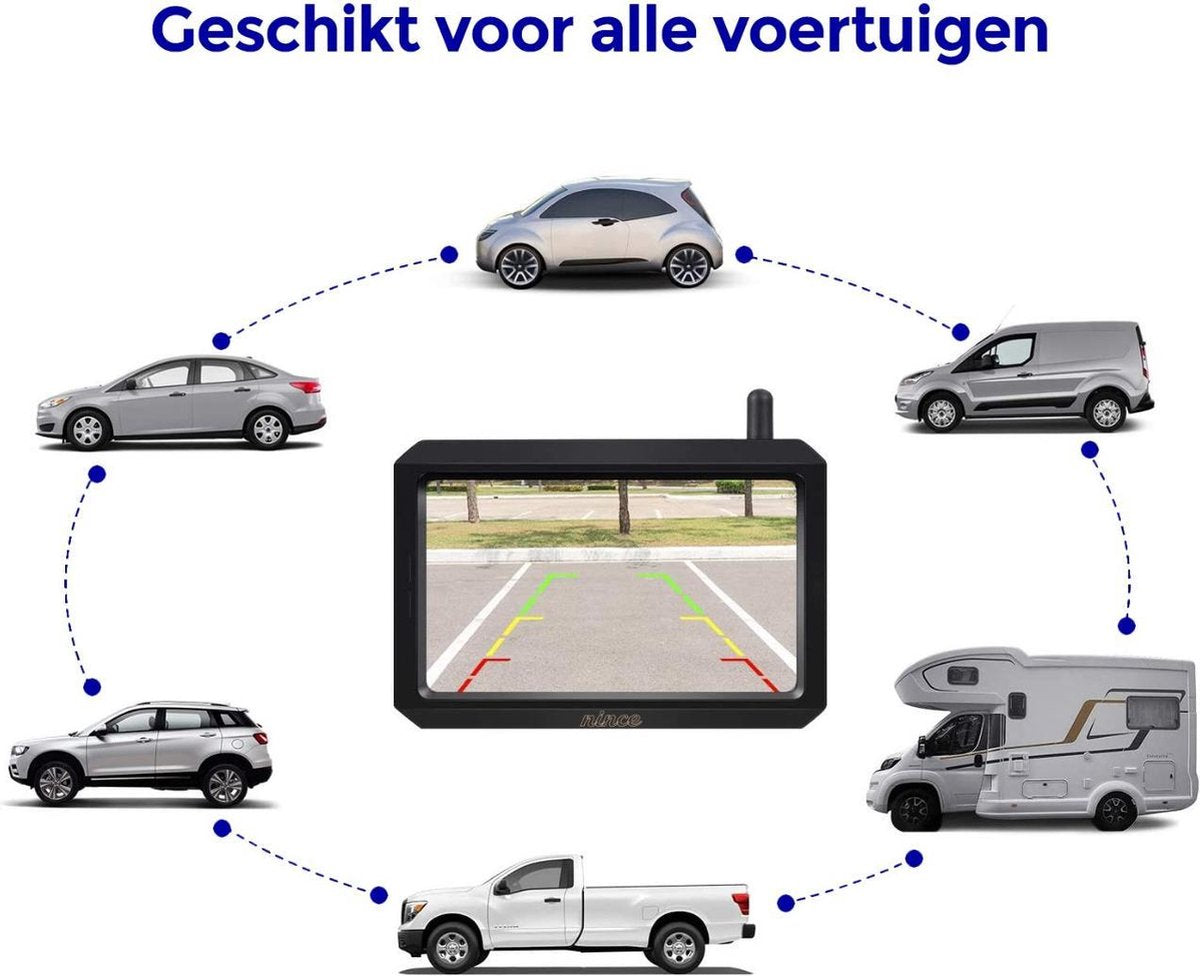  Nince ARC1 Draadloze Achteruitrijcamera Draadloos 2022 Model - 5 Inch Digitale Achteruit Rijcamera Met IR Nachtzicht - 2 Kanaals