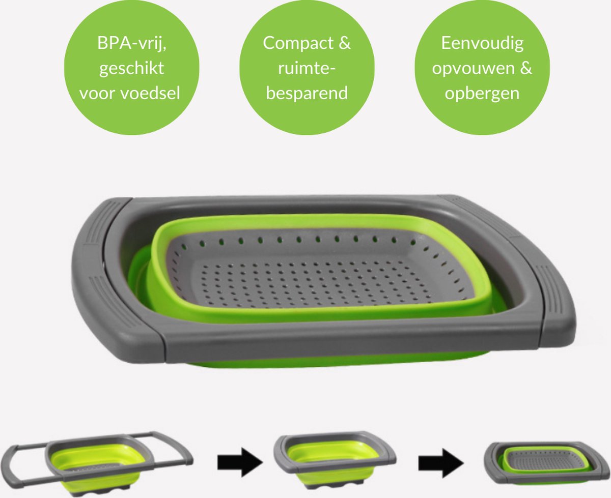  Buxibo - 3-Delige Keuken Vergiet Set Inklapbaar Groen/Grijs