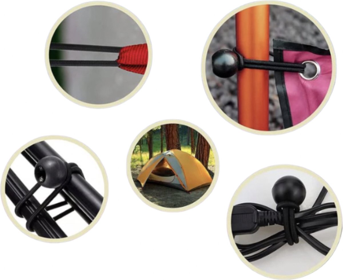  PD® - Spanelastiek - Zwart - Elastiek Koord - Spanrubbers - Elastiek Met Bal - Tentspanner - Tentelastiek - Tentspanners Met Bal - Elastiek Trampoline