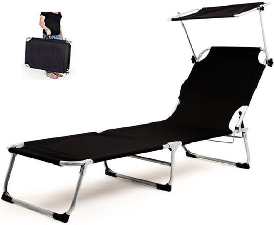  Ligbed Strand Camping Tuin Met Zonnescherm - Strandbed - Opvouwbaar
