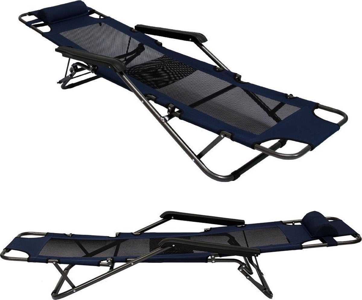  Ligstoel 180x60cm - Opvouwbaar Campingstoel Ligbed Strandstoel Tuinstoel Vouwligstoel Blauw