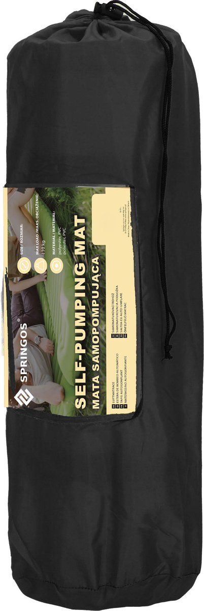  Springos Slaapmat | Zelfopblazend | 180 Cm | Inclusief Hoes | Zwart