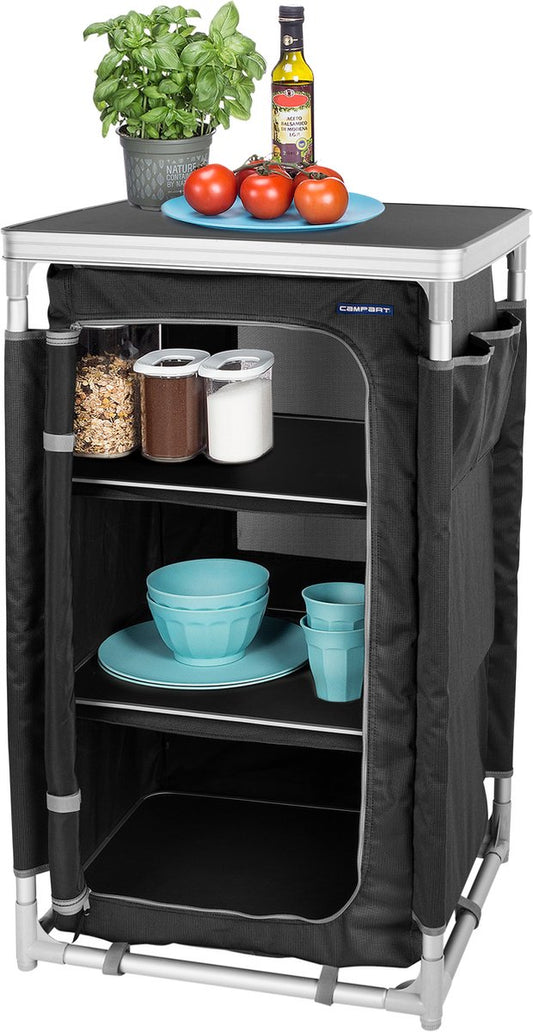  Campart Campingkast CU-0719 – Opvouwbaar En Verstelbaar - 4 Verstelbare Poten - 3 Lagen - Aluminium Frame - Grijs