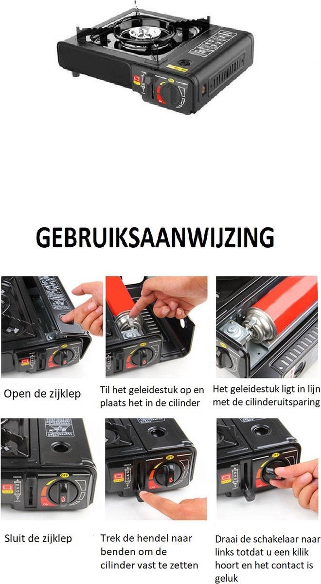  Camping Kooktoestel - Draagbaar Gasfornuis - Incl. 4x Gasflessen En Koffer