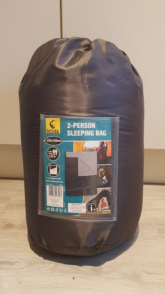  Froyak - 2-persoons Slaapzak XXL Grijs 225 X 150 Cm - Tweepersoonsslaapzak - Tweepersoons - Slaapzak