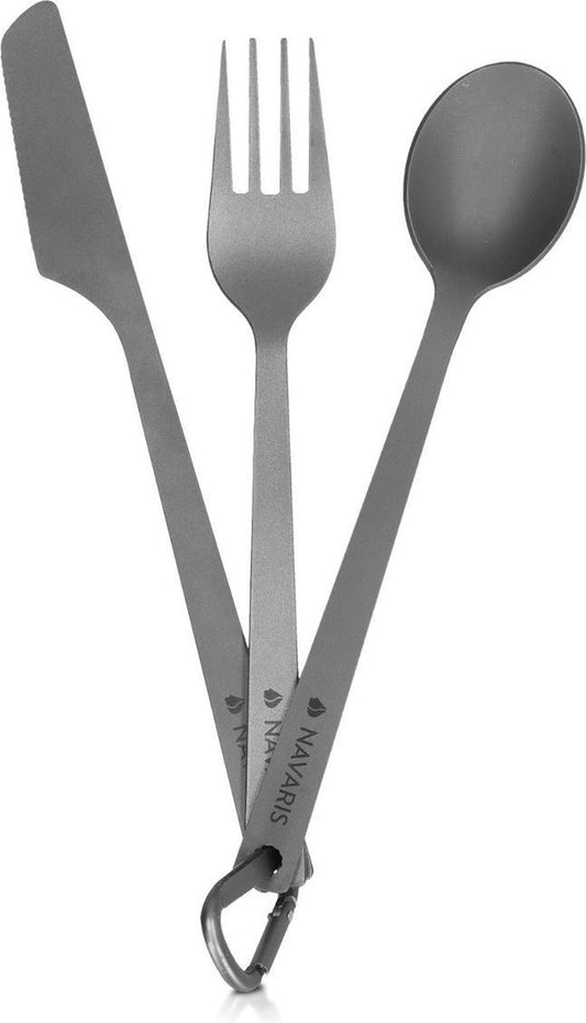  Navaris Campingbestek Van Titanium - Set Met Vork, Mes En Lepel - Bestekset Voor Onderweg En Op Reis - Inclusief Karabijnhaak En Bewaarzakje