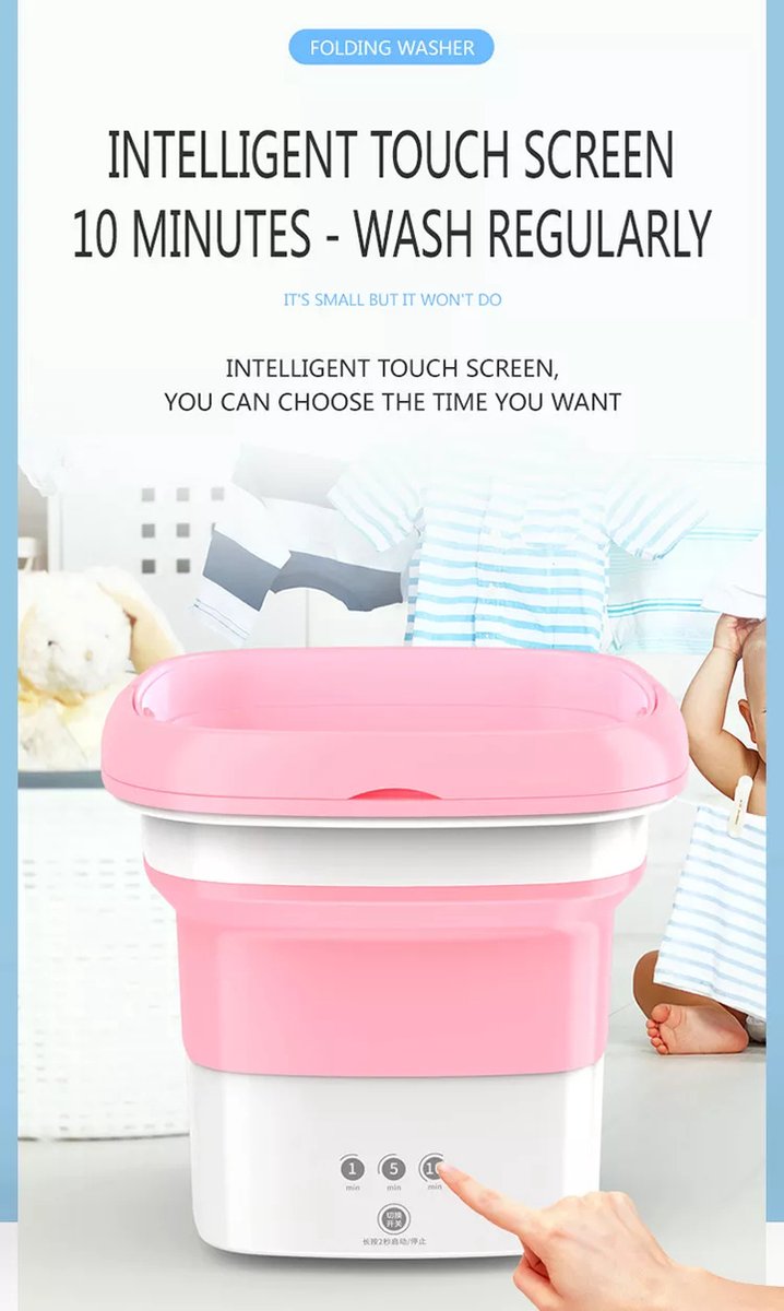 Mini Wasmachine - Camping Wasmachine - Roze - Opvouwbare Wasmachine - Handwasmachine - Fruitwasser - Kampeer Wasmachine