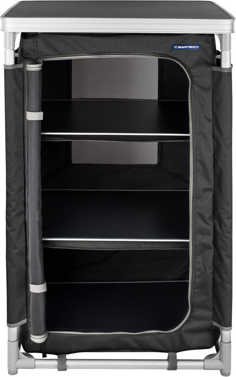  Campart Campingkast CU-0719 – Opvouwbaar En Verstelbaar - 4 Verstelbare Poten - 3 Lagen - Aluminium Frame - Grijs