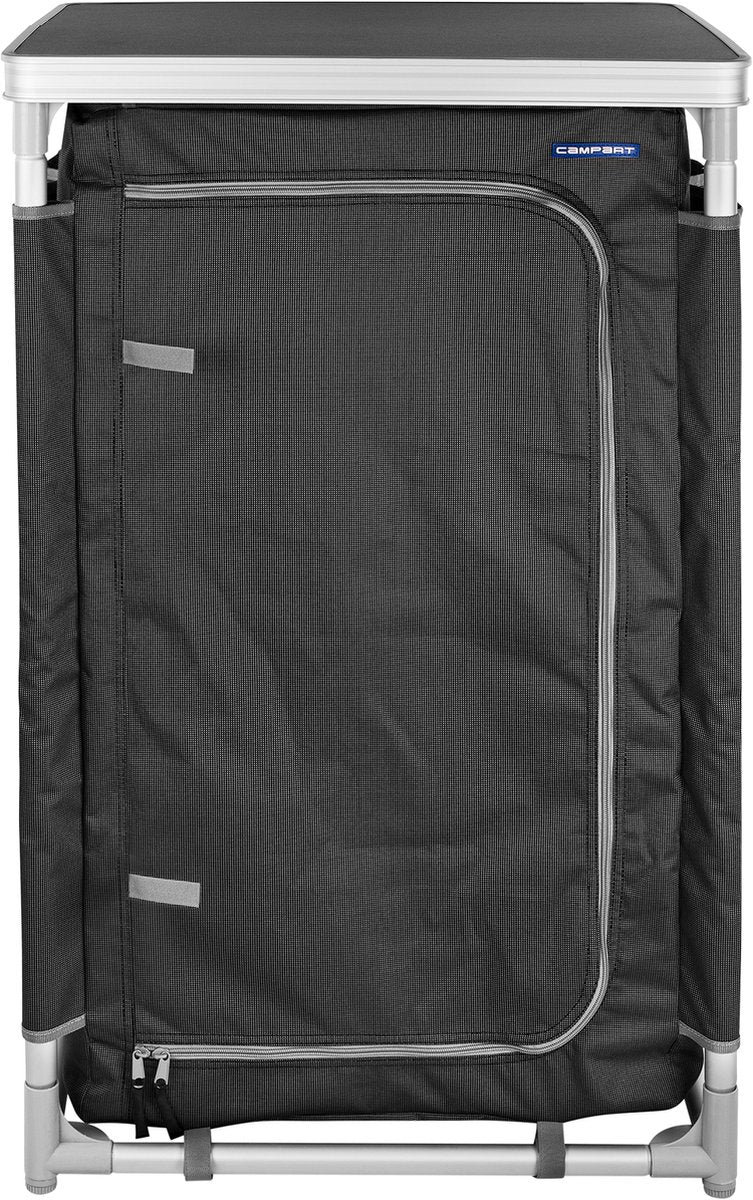  Campart Campingkast CU-0719 – Opvouwbaar En Verstelbaar - 4 Verstelbare Poten - 3 Lagen - Aluminium Frame - Grijs