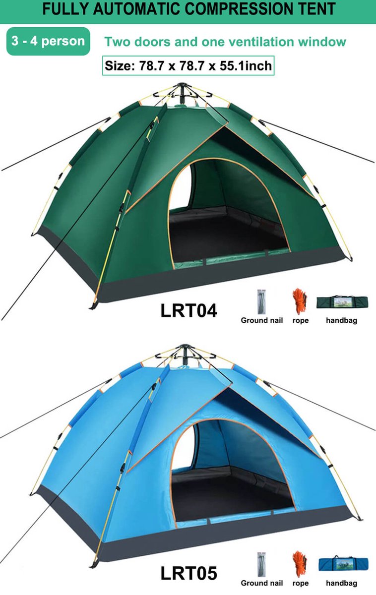  Fish Life Waterdichte Tent - Lichtgewicht Tent - Tent Voor 2-4 Personen - 200*200*140 Cm - Outdoor Camping Tent - Licht Blauw
