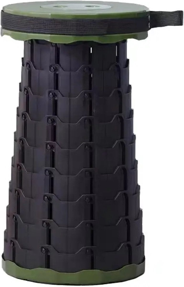  Kampeerkruk - Uitschuifbare Kruk - Military / Groen - Tot 120 Kg - Travel Stool - INCLUSIEF OPBERGZAK - Opvouwbare Campingkruk - Inklapbaar Krukje - Telescopische Kruk - Camping - Outdoor