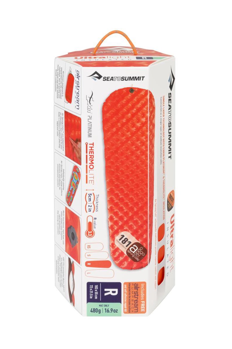  Sea To Summit UltraLight Insulated Regular Opblaasbare Slaapmat - 5cm - 480g - Oranje