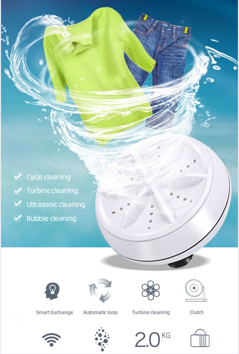  Mini Wasmachine Deluxe - Camping Accessoires - 2KG Wascapaciteit - Inclusief Afstandsbediening