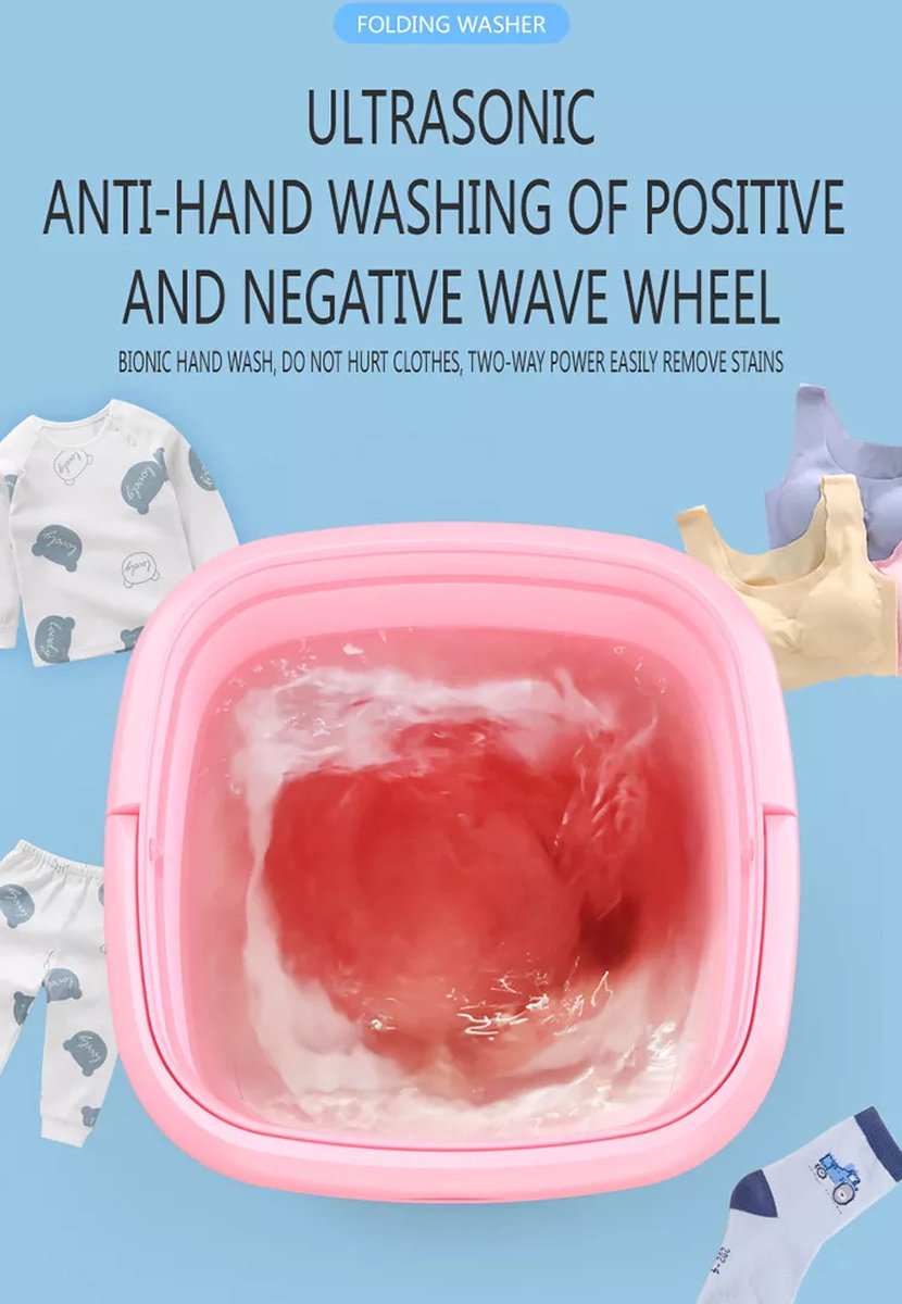  Mini Wasmachine - Camping Wasmachine - Roze - Opvouwbare Wasmachine - Handwasmachine - Fruitwasser - Kampeer Wasmachine
