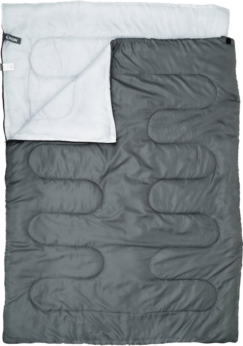  Froyak - 2-persoons Slaapzak XXL Grijs 225 X 150 Cm - Tweepersoonsslaapzak - Tweepersoons - Slaapzak